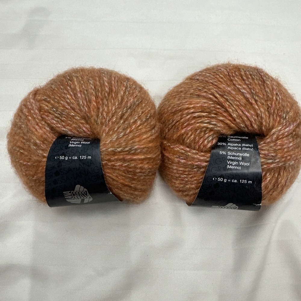 Lana Grossa Yarn Sara Cotton Alpaca Wool Blend Lot 2 Balls Rust Mottled D-85080